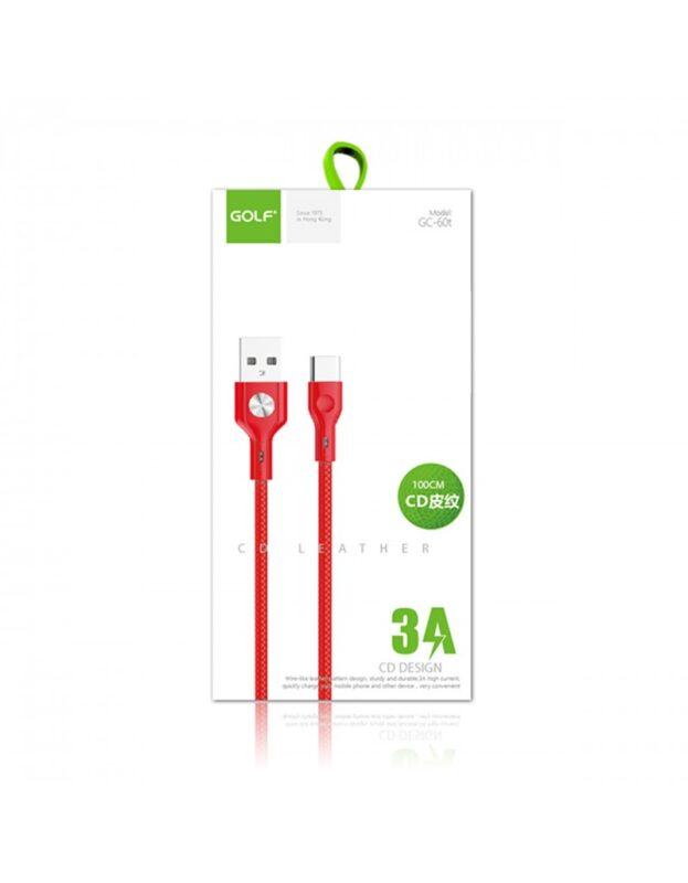 cablu usb la usb type c golf cd leather 3a rosu 1m gc 60t 2