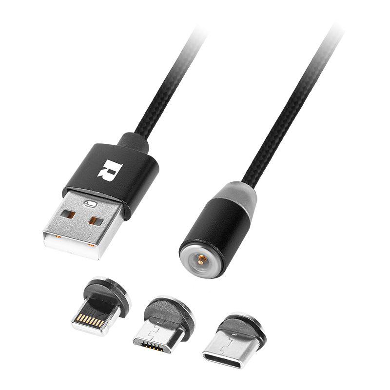 cablu usb magnetic 3in1 usb type c lightning micro usb 1m negru rebel 1