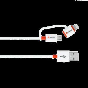 cablu usb skross essentials line 2 in 1 cu conector micro usb lightning alb 1m 1