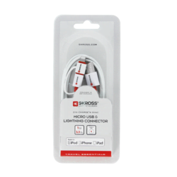 cablu usb skross essentials line 2 in 1 cu conector micro usb lightning alb 1m 2