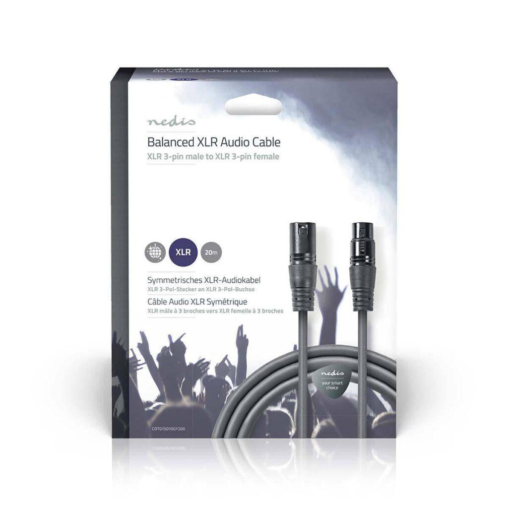 cablu xlr 3 pini tata xlr 3 pini mama 20m gri nedis