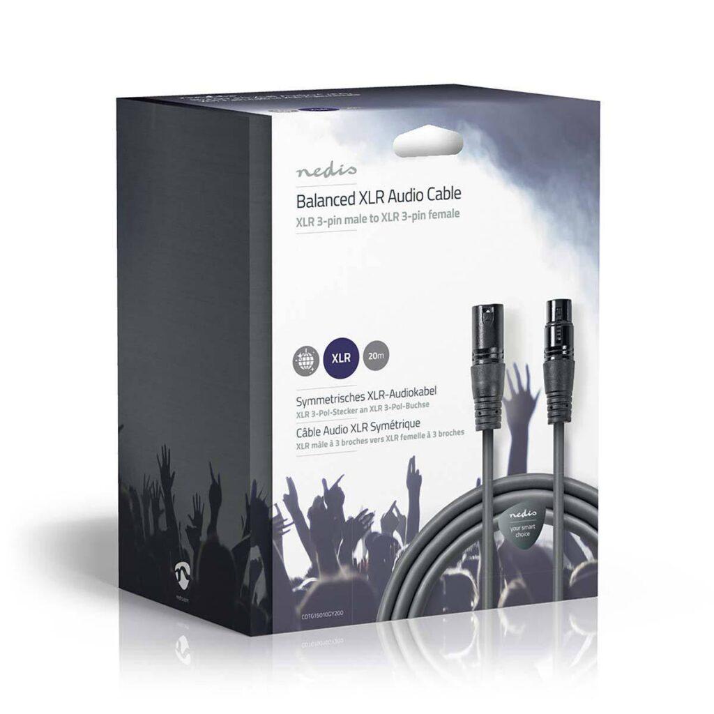 cablu xlr 3 pini tata xlr 3 pini mama 20m gri nedis 3