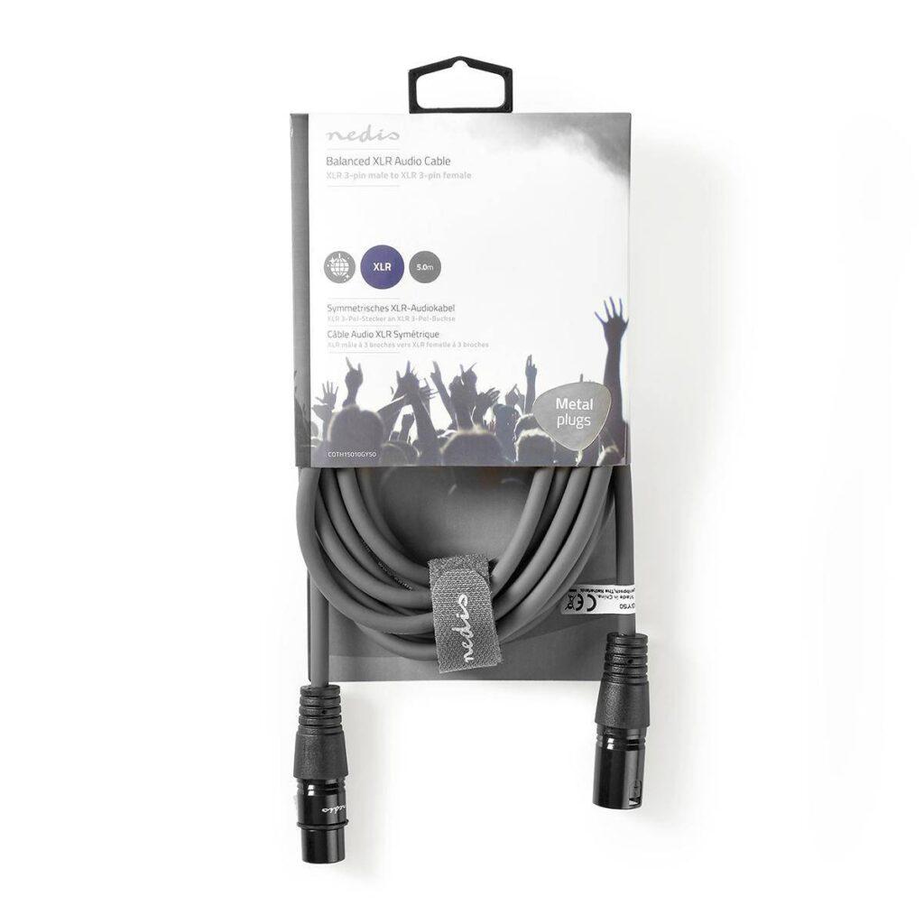 cablu xlr stereo nedis xlr 3 pini tata xlr 3 pini mama 5m gri