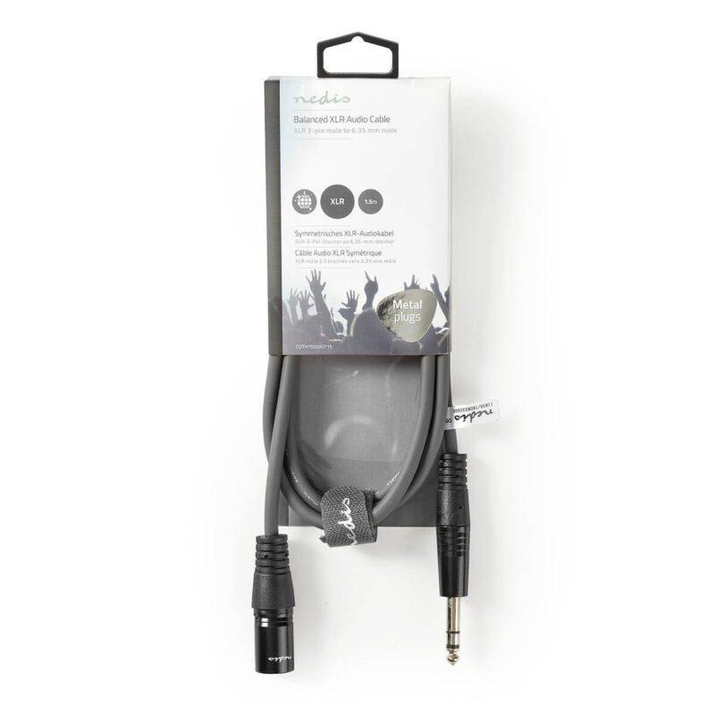 cablu xlr stereo nedis xlr 3pini tata jack 65 mm tata 15m gri 2