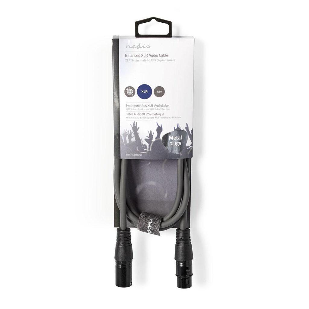 cablu xlr stereo nedis xlr 3pini tata xlr 3pini mama 15m gri 2