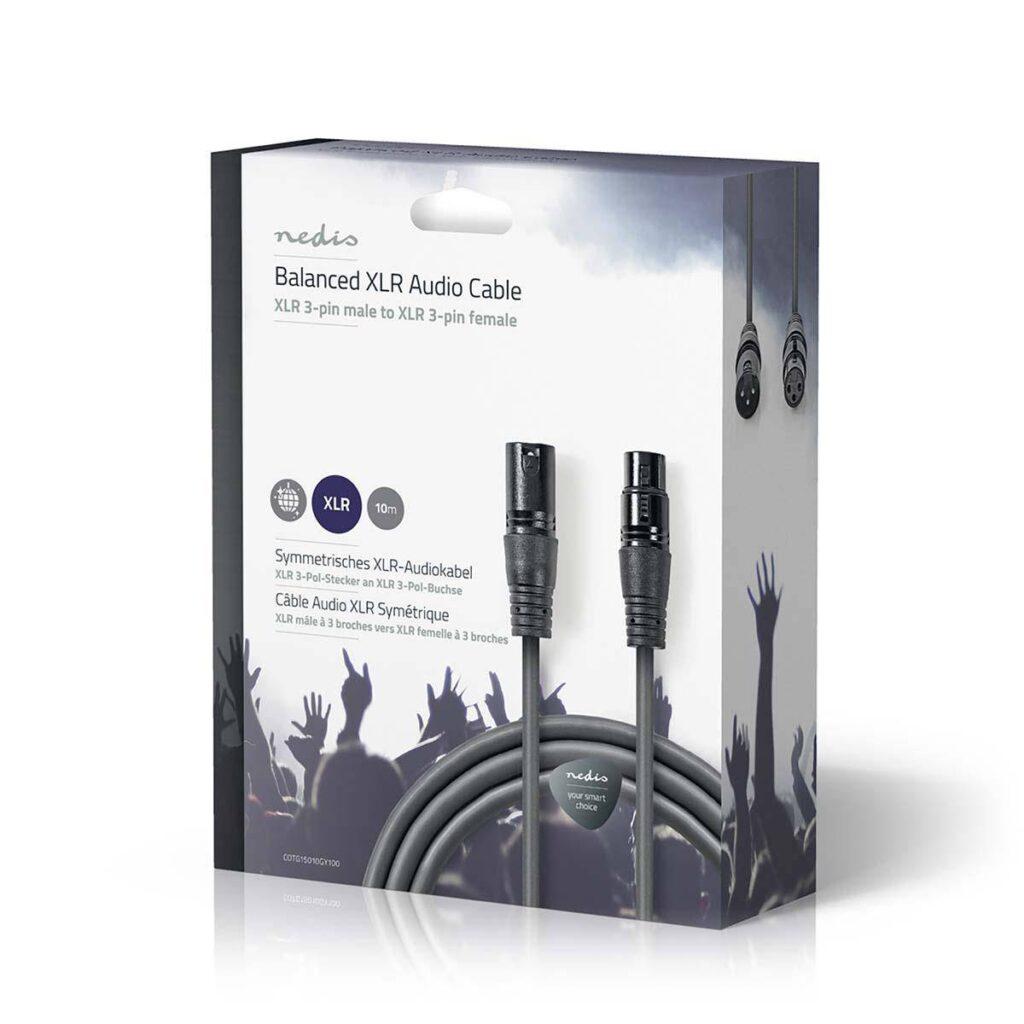 cablu xlr stereo xlr 3 pini tata xlr 3 pini mama 10m gri nedis 3