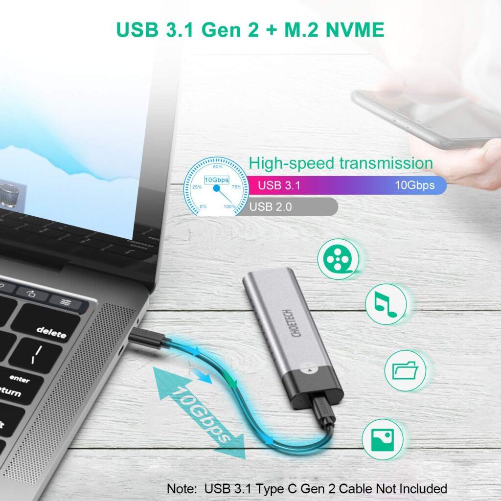 carcasa ssd m2 nvme pcie usb type c choetech pc hde03 7
