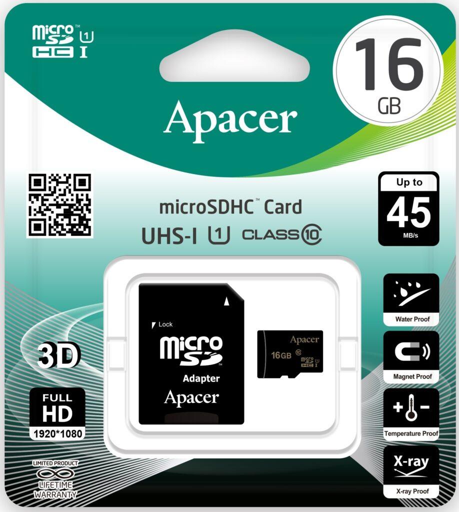 card microsdhc uhs i 16gb clasa 10 cu adaptor sd apacer