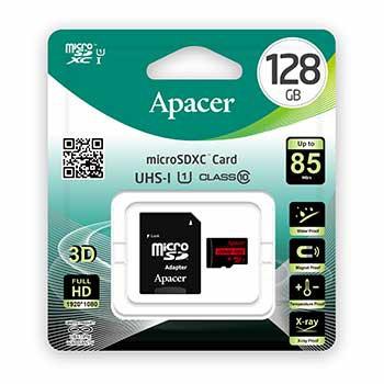 card microsdxc uhs i apacer 128gb r85 clasa10 cu adaptor sd citire 85mb s 2