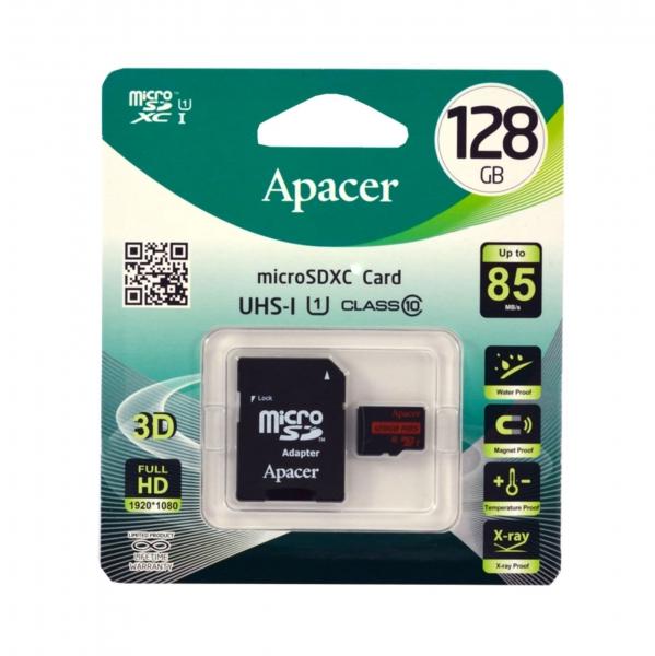 card microsdxc uhs i apacer 128gb r85 clasa10 cu adaptor sd citire 85mb s 3