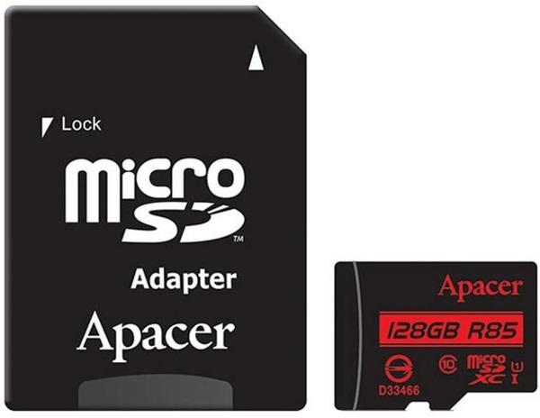 card microsdxc uhs i apacer 128gb r85 clasa10 cu adaptor sd citire 85mb s