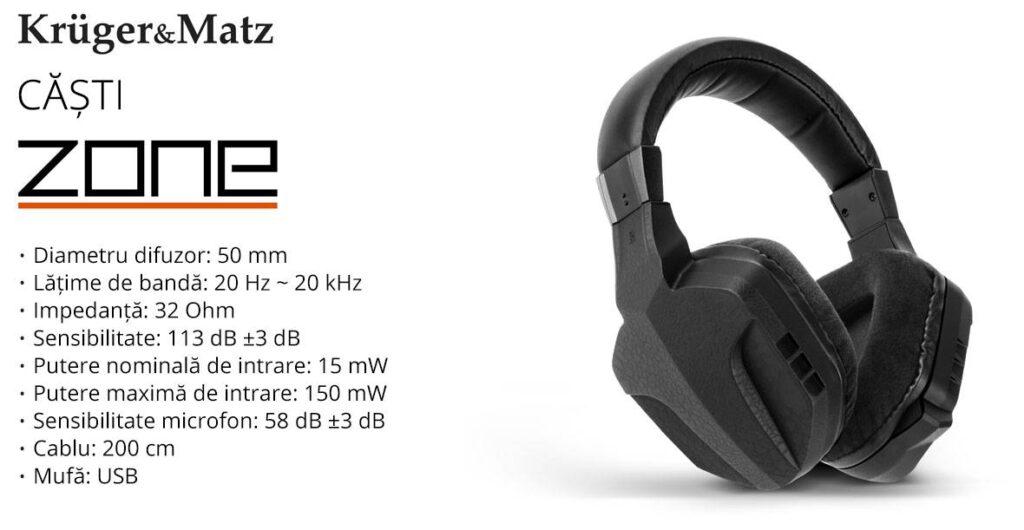 casti gaming zone krugermatz stereo cu fir 2m 3