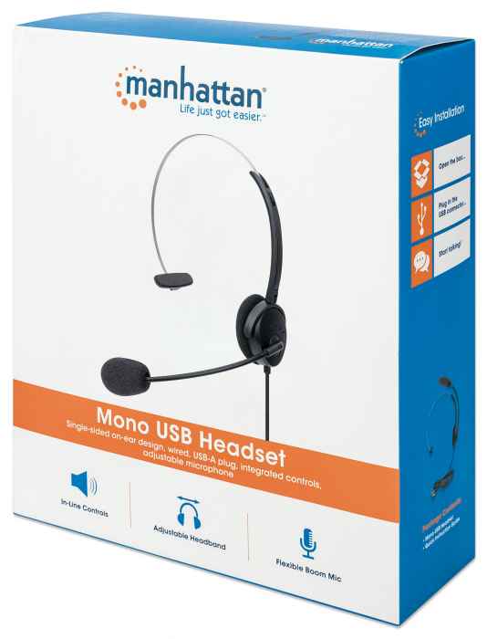 casti mono on ear cu microfon usb control volum 15m 179867 manhattan 7