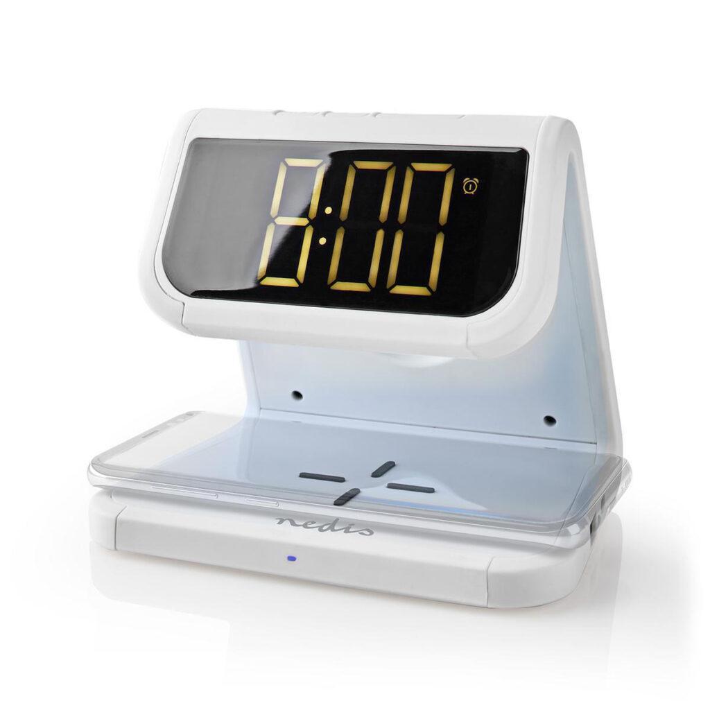 ceas cu alarma nedis incarcator wireless qi lumina multicolora alb 11
