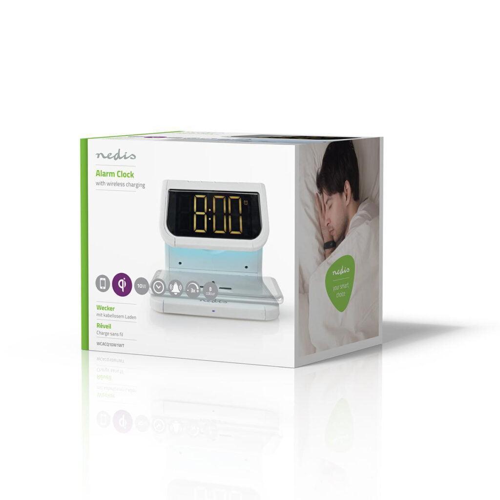 ceas cu alarma nedis incarcator wireless qi lumina multicolora alb 18