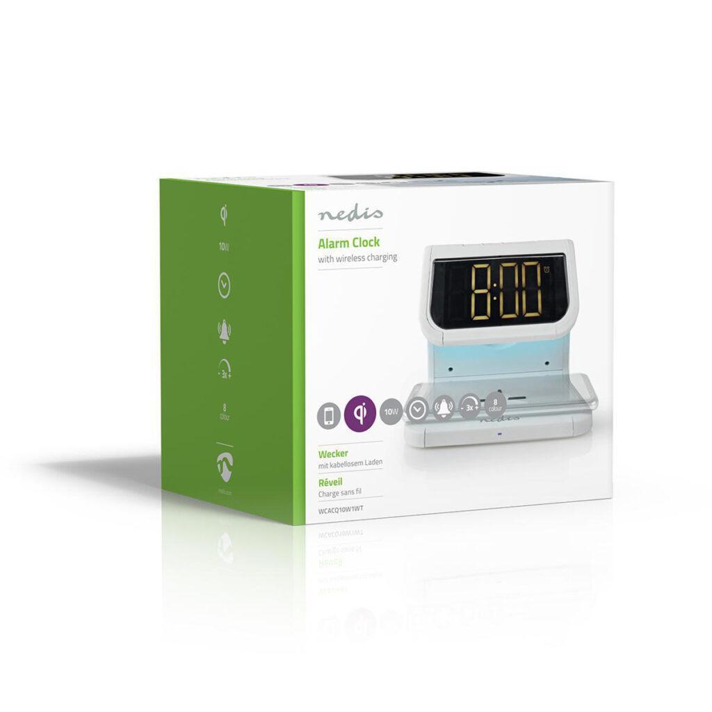 ceas cu alarma nedis incarcator wireless qi lumina multicolora alb 19