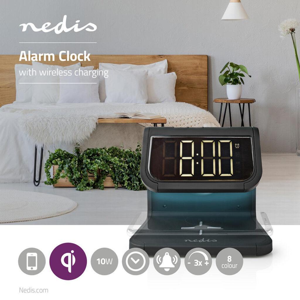 ceas cu alarma nedis incarcator wireless qi lumina multicolora negru 13