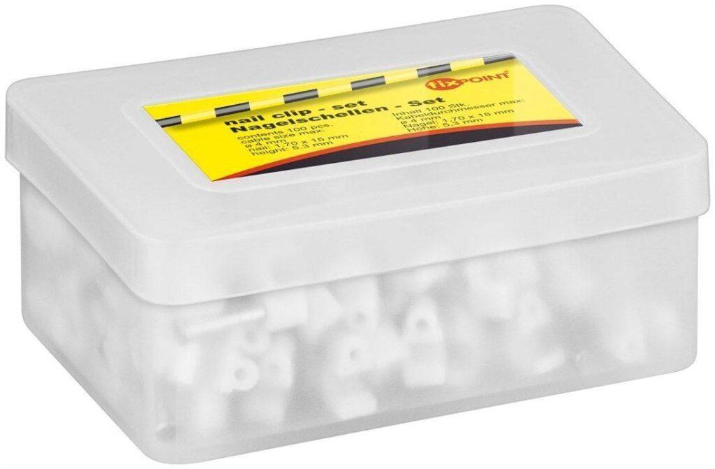 cleme clips fixare cablu rotund plastic cu cui 4mm alb 100buc goobay 1