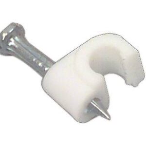 cleme clips fixare cablu rotund plastic cu cui 4mm alb 100buc well