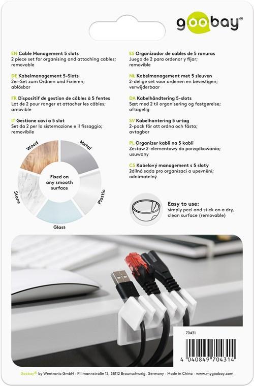 cleme pentru gestionarea cablurilor cu 5 sloturi goobay set 2buc alb 6