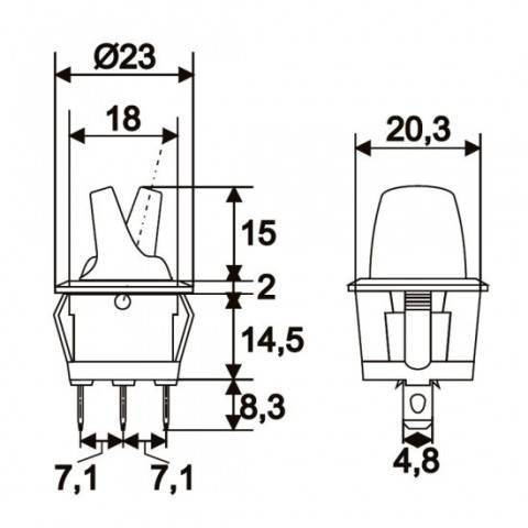 comutator cu brat 1 circuit off on 6a 250v verde cu retinere 1
