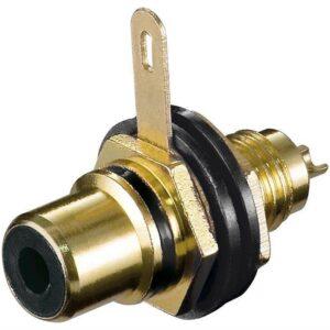 conector rca mama aurit montare pe panou negru goobay