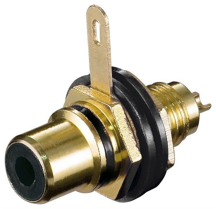 conector rca mama aurit montare pe panou negru goobay