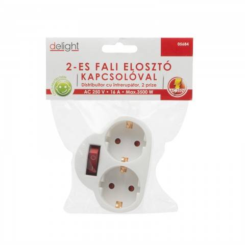 distribuitor 1 la 2 schuko cu intrerupator delight 3