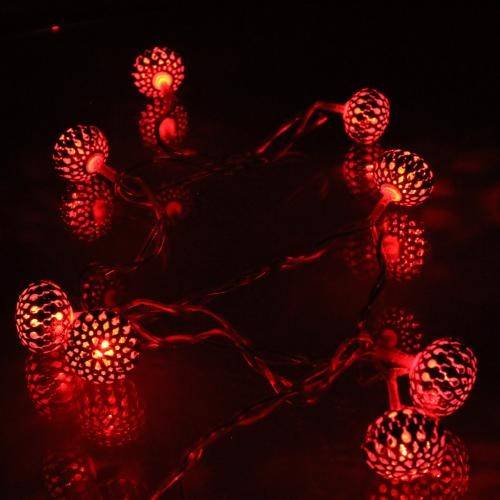 ghirlanda electrica luminoasa decorativa cu felinar 20 leduri rosii cablu transparent well 2