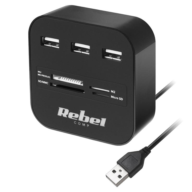 hub 3x usb 20 cititor card sd microsd cablu 50cm rebel 1