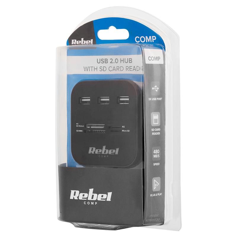 hub 3x usb 20 cititor card sd microsd cablu 50cm rebel 2