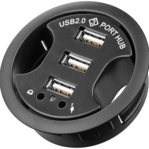 hub usb 20 cu 3 porturi audio montabil in birou negru goobay