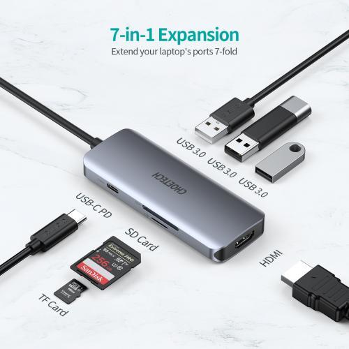 hub usb type c 1x hdmi 3x usb 30 sd pd 100w choetech m19 gri 2