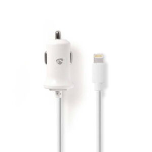 incarcator auto 12v apple lighting 24a certificat mfi alb 1m nedis