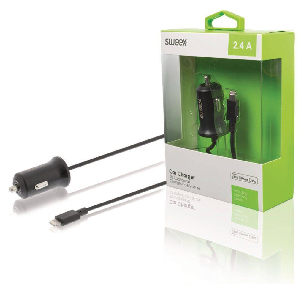 incarcator auto 24a apple lightning negru sweex scaled