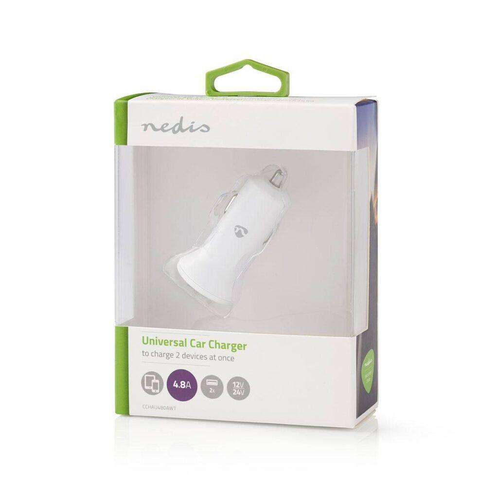 incarcator auto bricheta cu 2 iesiri usb a 48a alb nedis