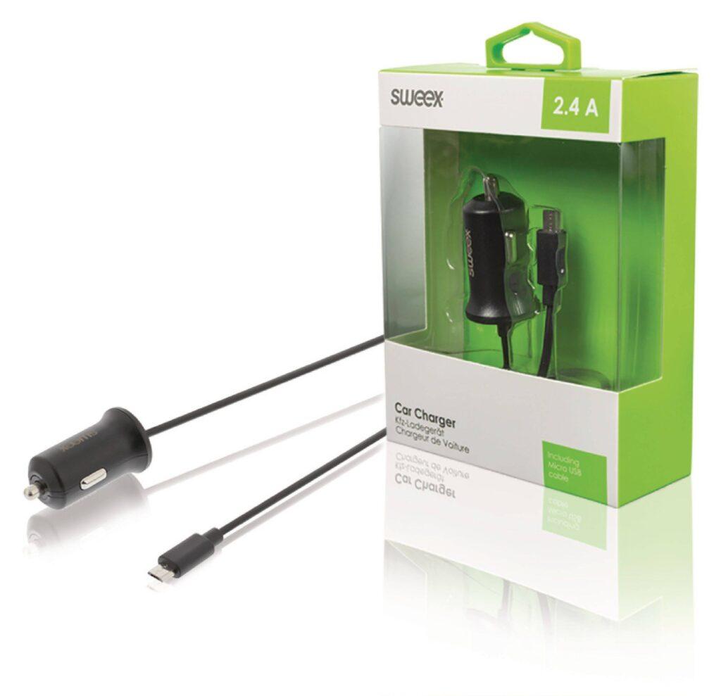 incarcator auto micro usb 24a negru sweex scaled