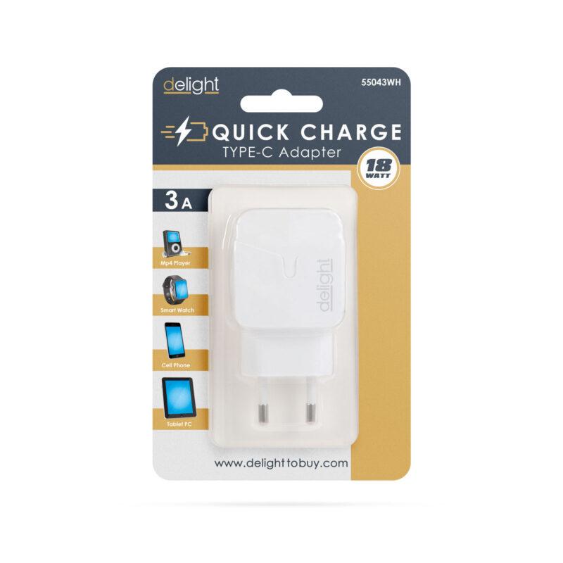 incarcator quickcharge 30 de retea usb type c pd 18w cu incarcare rapida alb delight 2