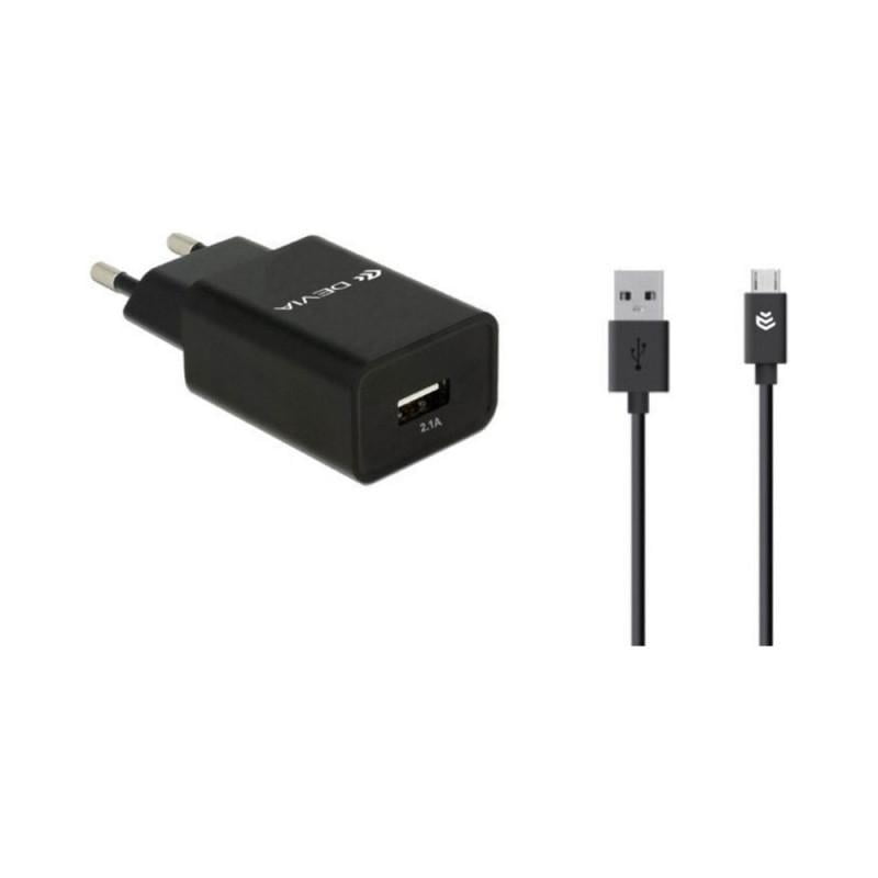 incarcator voiaj 1x usb 21a cablu usb type c 1m negru devia 12cn