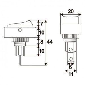 interupator basculant 1 circuit 12v 20a off on led verde cu retinere 2 pini 1