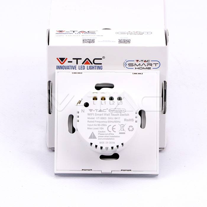 intrerupator smart simplu din sticla cu touch alb v tac 3