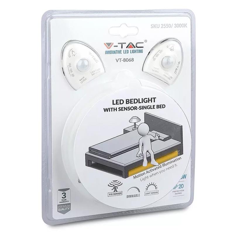 kit banda led cu senzor de miscare pentru iluminat pat 4500k 260lm double 2m ip20 v tac