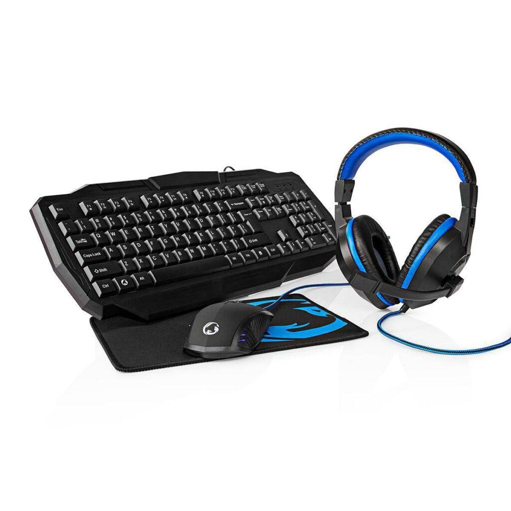 kit gaming cu fir 4 in 1 tastatura casti mouse mousepad nedis 1