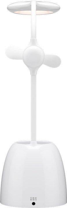 lampa de birou cu ventilator acumulator si suport de pixuri alba goobay 2