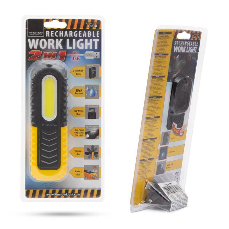 lampa de lucru cob led 2in1 cu acumulator 5w 3w 350 120lm 35 ore phenom 9