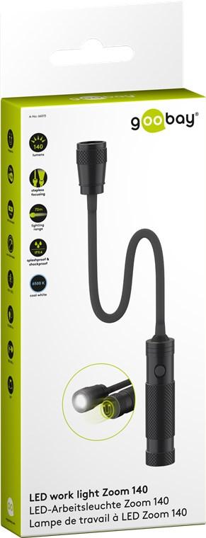 lampa led de lucru 3w 6500k lumina zoom 140lm 70m aluminiu magnet ipx4 3x aaa 515x30mm goobay 5