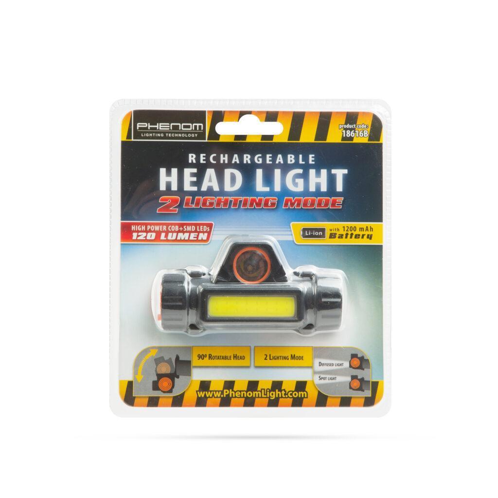 lanterna led 3w 40 120lm cob smd pe cap cu acumulator li ion 1200mah ip54 phenom 2