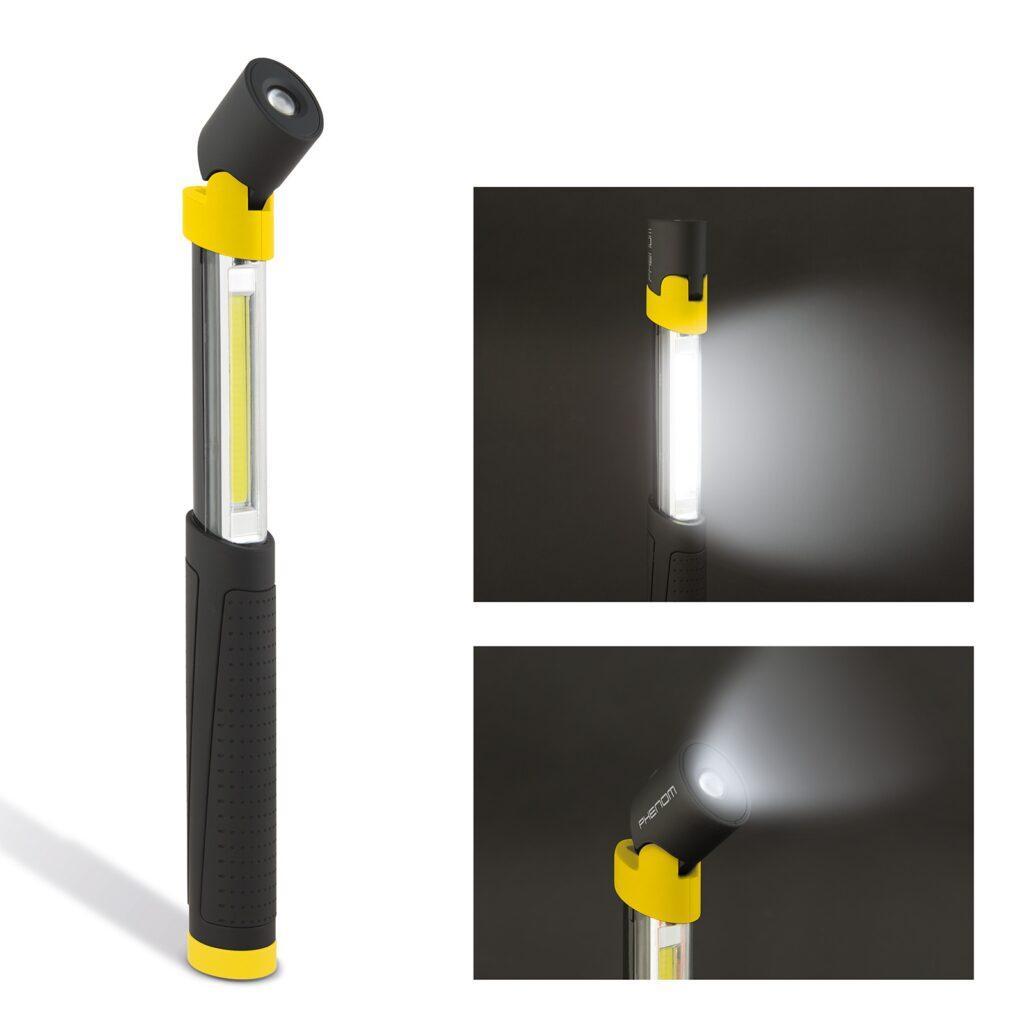 lanterna service cu cob led telescopic si cu cap rabatabil phenom
