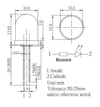 led 10mm alb rece 10 15v 3000 4200mcd 30 parte frontala convex optosupply osw5dka131a 12v 4