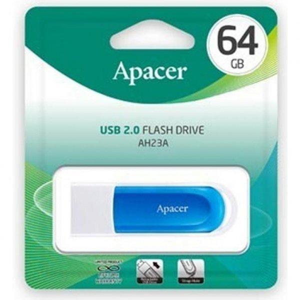 memorie flash usb 20 64gb retractabila albastru apacer ah23abe 4